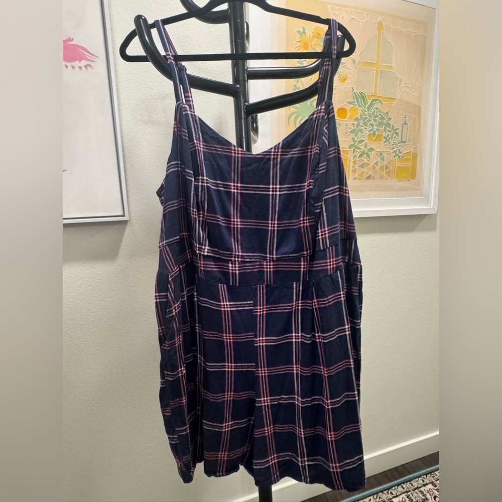 Blue pink plaid romper - size 4X